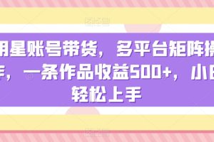 明星账号带货，多平台矩阵操作，一条作品收益500+，小白轻松上手