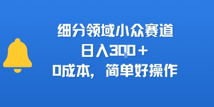 细分领域小众赛道，日入300+，0成本，简单好操作